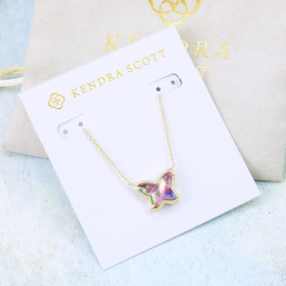 Kendra Scott Lillia Butterfly Lilac Abalone Necklace Gold Plated - Picture 2 of 7
